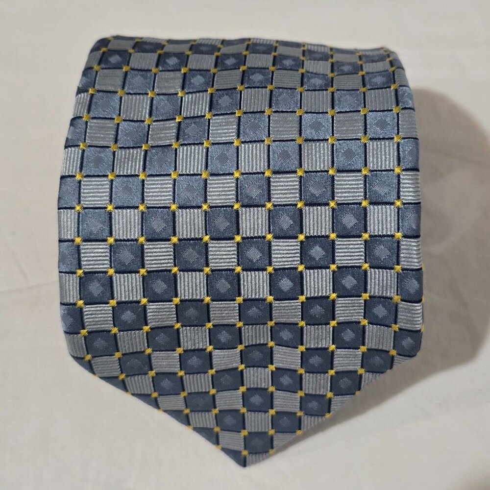 Trussini Cravatte Made in Italy Silk Necktie - Blue Square Gold Dot